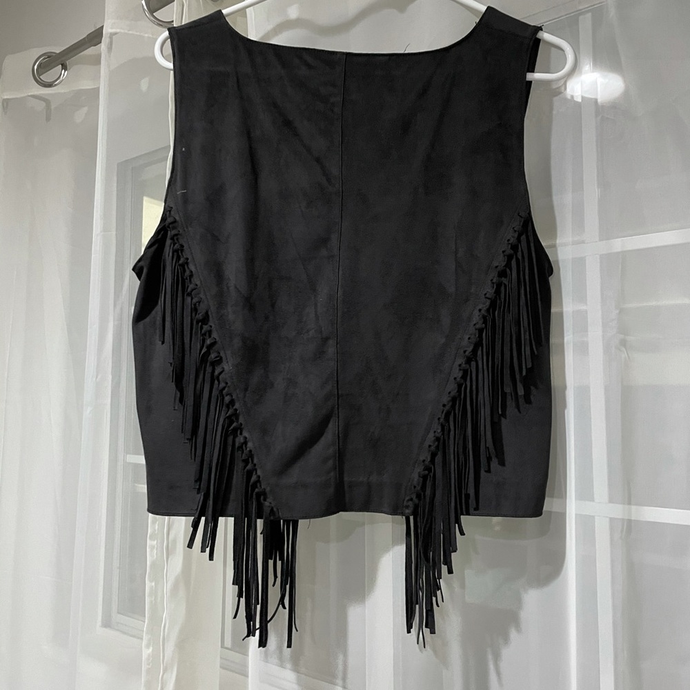 Zara faux suede fringe top